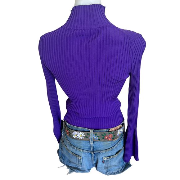 Proenza Schouler Purple Ribbed Zip Sweater Purple SMALL Bodycon Designer $990 - Picture 7 of 11